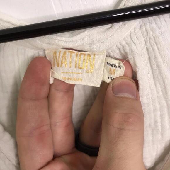 Nation LTD Top Womens M Mimi Romance Textured Gauze Fringe Hem Natural Boho - Picture 5 of 10